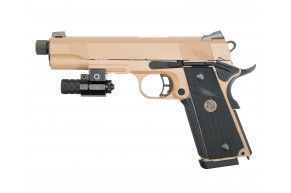 Страйкбольный пистолет KJW Colt M1911 M.E.U. (6 мм, GBB, Gas, Tan, удлиненный ствол)