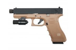 Страйкбольный пистолет KJW Glock G18 (6 мм, GBB, Gas, Tan, удлиненный)