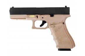 Страйкбольный пистолет WE Glock 17 Gen5 (6 мм, GBB, Gas, Tan, Black F)