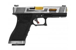 Страйкбольный пистолет WE Glock 18 G-Force (6 мм, GBB, Gas, хром, золоченый ствол)