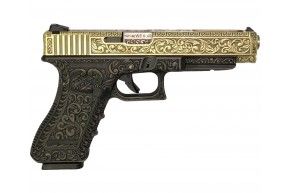 Страйкбольный пистолет WE Glock 34 Gen3 (6 мм, GBB, Gas, под бронзу, с гравировкой)