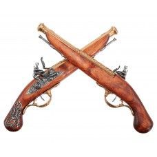 Макеты кремниевых пистолетов Denix D7/2-1196L (2 шт, латунь, Англия, XVIII век)