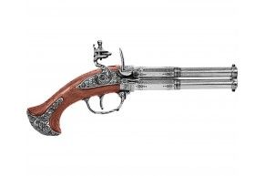 Макет кремневого пистолета Denix D7/1308 (гравировка, двуствольный, Франция, XVIII век)