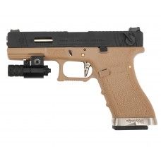 Страйкбольный пистолет WE Glock 18 G-Force (WE-G002WET-2, tan, черный, Green Gas)