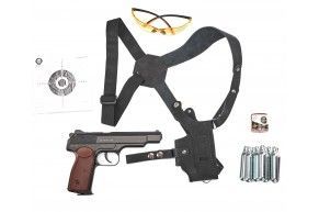 Пневматический пистолет Borner APS Blowback 4.5 мм комплект Hunter №1 подарочный (Стечкин, кобура, 500 шаров, 10 баллонов, очки, 50 мишеней)