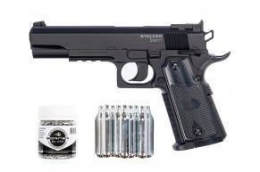 Пистолет пневматический Stalker S1911T комплект Hunter подарочный №1 (4.5 мм, Colt 1911, 10 баллонов, 500 шаров)