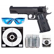 Пистолет пневматический Stalker S1911T комплект Hunter подарочный №2 (4.5 мм, Colt 1911, 10 баллонов, 500 шаров, 50 мишеней, очки)