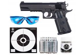 Пистолет пневматический Stalker S1911T комплект Hunter подарочный №2 (4.5 мм, Colt 1911, 10 баллонов, 500 шаров, 50 мишеней, очки)