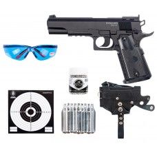Пистолет пневматический Stalker S1911T комплект Hunter подарочный №3 (4.5 мм, Colt 1911, 10 баллонов, 500 шаров, 50 мишеней, очки, кобура)
