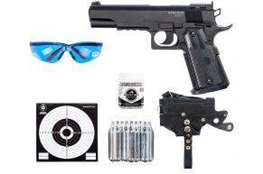 Пистолет пневматический Stalker S1911T комплект Hunter подарочный №3 (4.5 мм, Colt 1911, 10 баллонов, 500 шаров, 50 мишеней, очки, кобура)