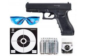 Пистолет пневматический Stalker S17 4.5 мм комплект Hunter подарочный №2 (Glock 17, 10 баллонов, 500 шаров, 50 мишеней, очки)