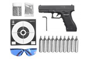 Пистолет пневматический Stalker S17 4.5 мм комплект Hunter подарочный №2 (Glock 17, 10 баллонов, 500 шаров, 50 мишеней, очки)