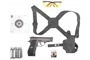 Пистолет пневматический Stalker S84 комплект Hunter подарочный №3 (4.5 мм, Beretta M84, 10 баллонов, 500 шаров, очки, 50 мишеней, кобура)