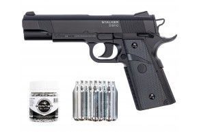 Пистолет пневматический Stalker S1911G 4.5 мм комплект Hunter подарочный №1 (Colt 1911, 10 баллонов, 500 шаров)