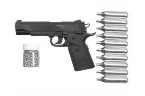 Пистолет пневматический Stalker S1911G 4.5 мм комплект Hunter подарочный №1 (Colt 1911, 10 баллонов, 500 шаров)