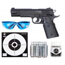 Пистолет пневматический Stalker S1911G комплект Hunter подарочный №2 (4.5 мм, Colt 1911, 10 баллонов, 500 шаров, очки, 50 мишеней)
