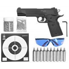 Пистолет пневматический Stalker S1911G комплект Hunter подарочный №2 (4.5 мм, Colt 1911, 10 баллонов, 500 шаров, очки, 50 мишеней)