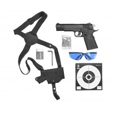 Пистолет пневматический Stalker S1911G 4.5 мм комплект Hunter подарочный №3 (Colt 1911, 10 баллонов, 500 шаров, очки, 50 мишеней, кобура)