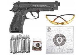 Пистолет пневматический Stalker S92ME 4.5 мм комплект Hunter подарочный №2 (Beretta 92, 10 баллонов, 500 шаров, 50 мишеней, очки)
