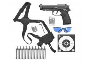 Пистолет пневматический Stalker S92ME 4.5 мм комплект Hunter подарочный №3 (Beretta 92, 10 баллонов, 500 шаров, 50 мишеней, очки, кобура)