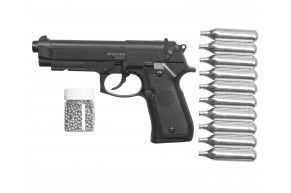 Пистолет пневматический Stalker S92PL 2 4.5 мм комплект Hunter подарочный №1 (Beretta M92, 10 баллонов, 500 шаров)