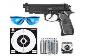 Пистолет пневматический Stalker S92PL 2 4.5 мм комплект Hunter подарочный №2 (Beretta M92, 10 баллонов, 500 шаров, 50 мишеней, очки)