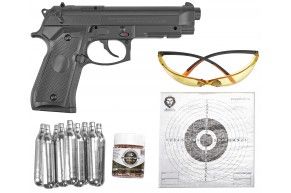 Пистолет пневматический Stalker S92PL 2 4.5 мм комплект Hunter подарочный №2 (Beretta M92, 10 баллонов, 500 шаров, 50 мишеней, очки)