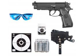 Пистолет пневматический Stalker S92PL 2 4.5 мм комплект Hunter подарочный №3 (Beretta M92, 10 баллонов, 500 шаров, 50 мишеней, очки, кобура)
