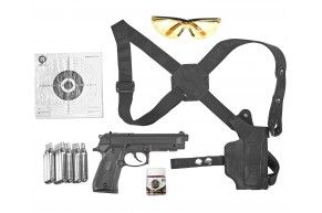 Пистолет пневматический Stalker S92PL 2 4.5 мм комплект Hunter подарочный №3 (Beretta M92, 10 баллонов, 500 шаров, 50 мишеней, очки, кобура)