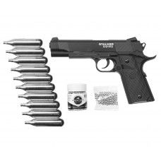 Пистолет пневматический Stalker S1911RD комплект Hunter подарочный №1 (4.5 мм, Colt, Blowback, 10 баллонов, 500 шаров)