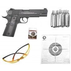 Пистолет пневматический Stalker S1911RD комплект Hunter подарочный №2 (4.5 мм, Colt, Blowback, 10 баллонов, 500 шаров, 50 мишеней, очки)