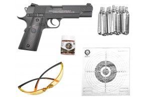 Пистолет пневматический Stalker S1911RD комплект Hunter подарочный №2 (4.5 мм, Colt, Blowback, 10 баллонов, 500 шаров, 50 мишеней, очки)