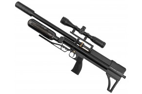 Пневматическая винтовка Alfa Dobermann Буллпап 6.35 мм (600 мм, редуктор, стандарт, под полнотел, модератор 44 мм, колба, передний взвод)