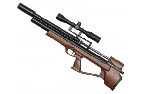 Пневматическая винтовка Alfa Dobermann Буллпап 6.35 мм (550 мм, прямоток, под полнотел, модератор 44 мм, передний взвод, дерево)
