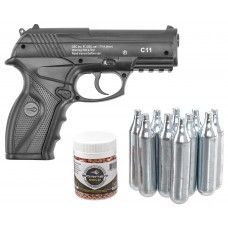 Пневматический пистолет Borner C11 комплект Hunter подарочный №1 (4.5 мм, 10 баллончиков, 500 шариков, пластик)