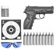 Пневматический пистолет Borner C11 комплект Hunter подарочный №2 (4.5 мм, 10 баллончиков, 500 шариков, 50 мишеней, очки, пластик)