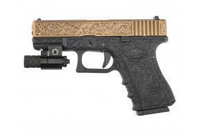 Страйкбольный пистолет WE Glock 19 Gen 3 (WE-G003BOX-IV, bronze, гравировка)