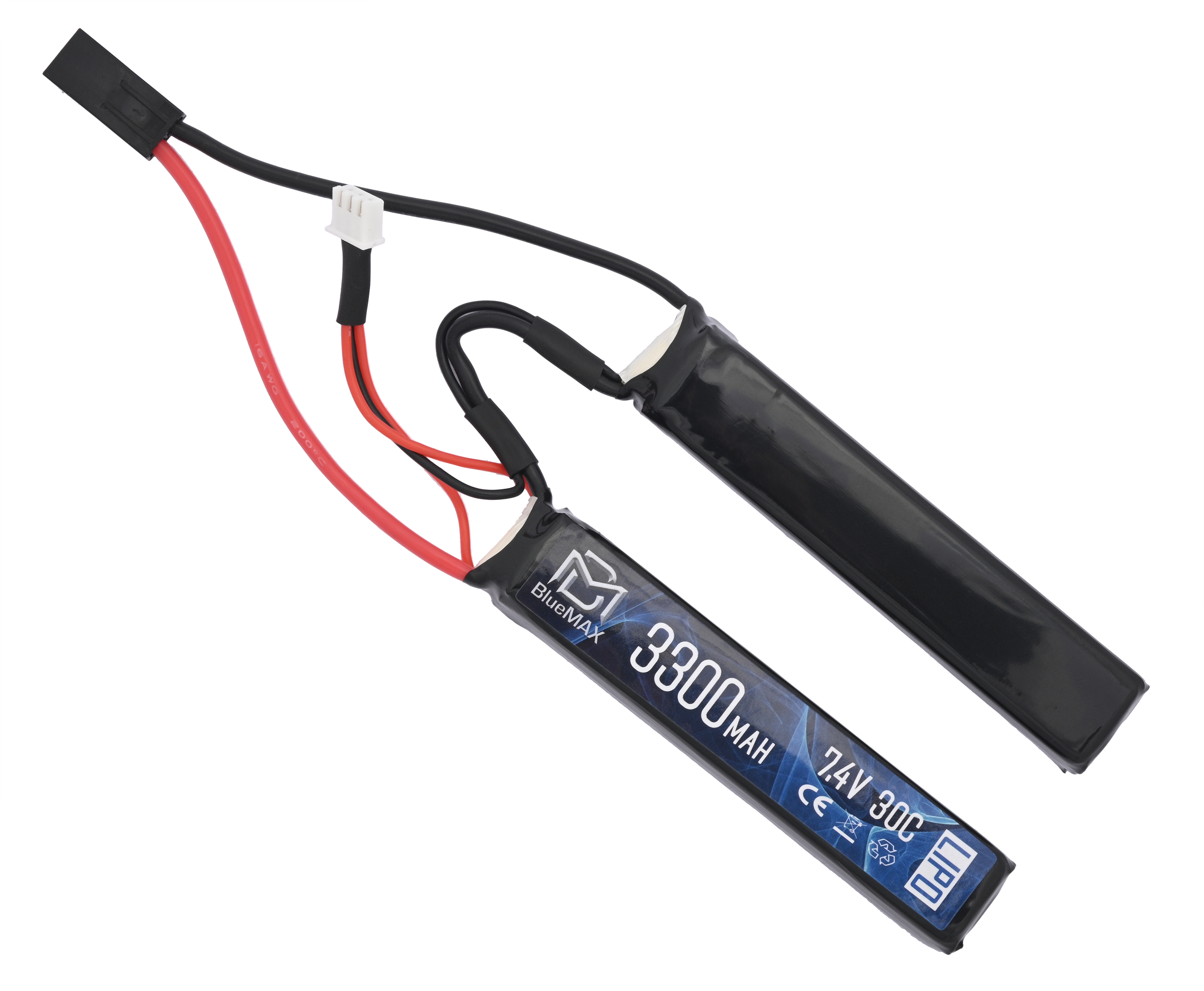 Аккумулятор BlueMax Li-Po 7.4V 3300mAh 30C Nunchuck 2x (19x21x128 мм, Mini Tamiya) Аккумулятор BlueMax Li-Po 7.4V 3300mAh 30C Nunchuck 2x (19x21x128 мм, Mini Tamiya)