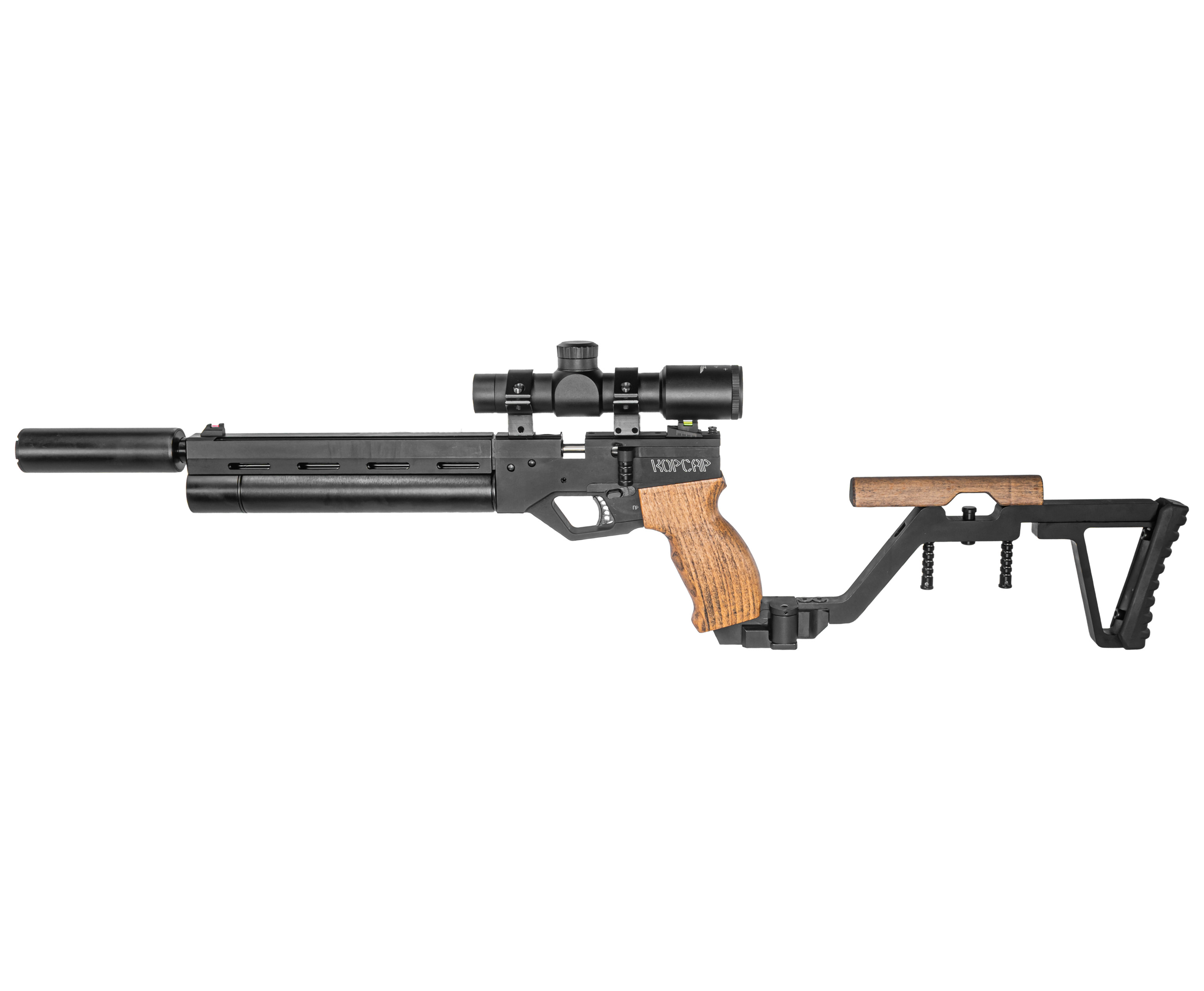 Пневматический пистолет KrugerGun Корсар 6.35 мм (d32, 240 мм, манометр, приклад, прямоток, дерево)