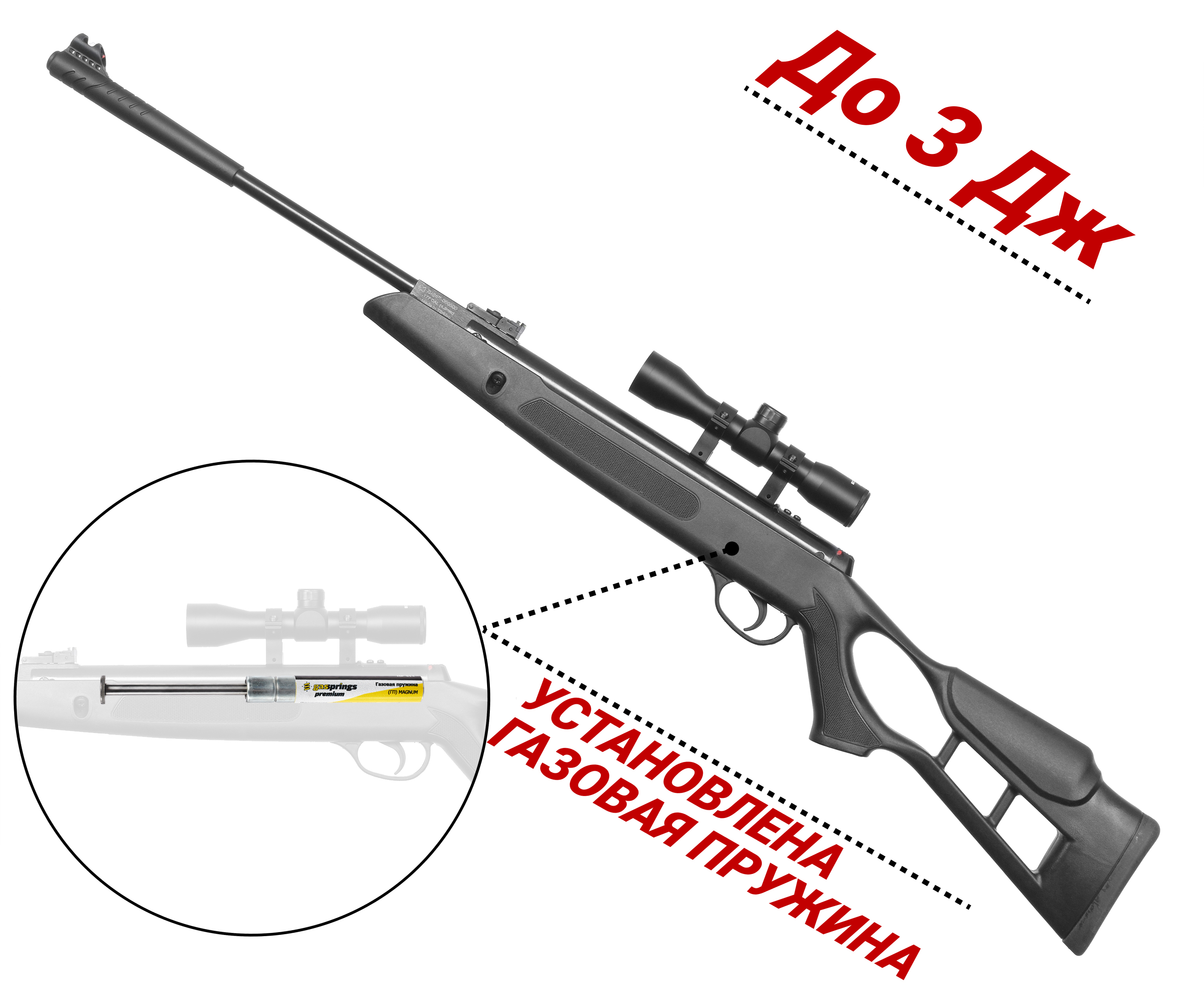 Пневматическая винтовка Hatsan Striker Edge (с газовой пружиной, 4.5 мм, 3 Дж, пластик)