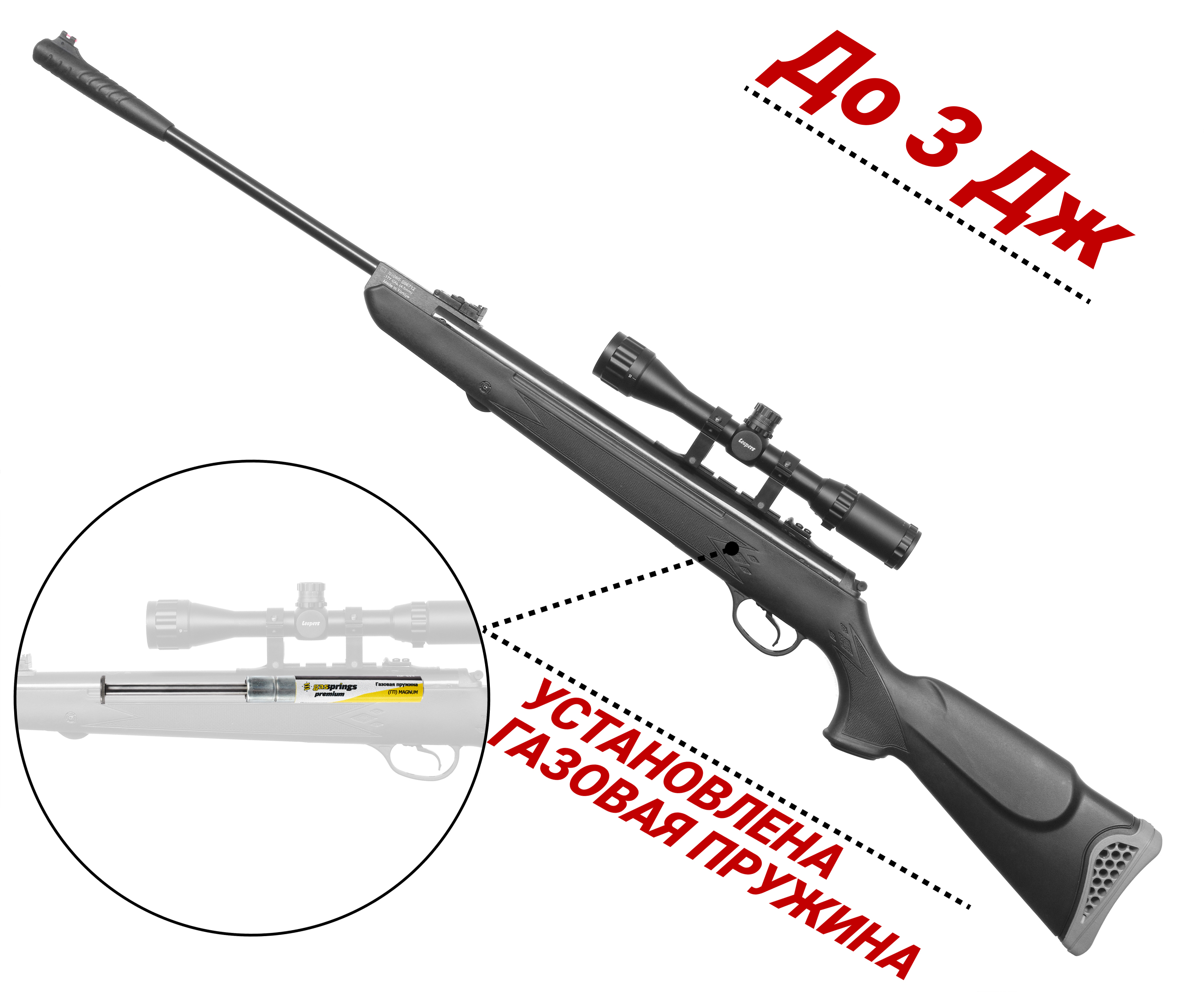 Пневматическая винтовка Hatsan 125 (с газовой пружиной, 3 Дж, 4.5 мм, пластик)
