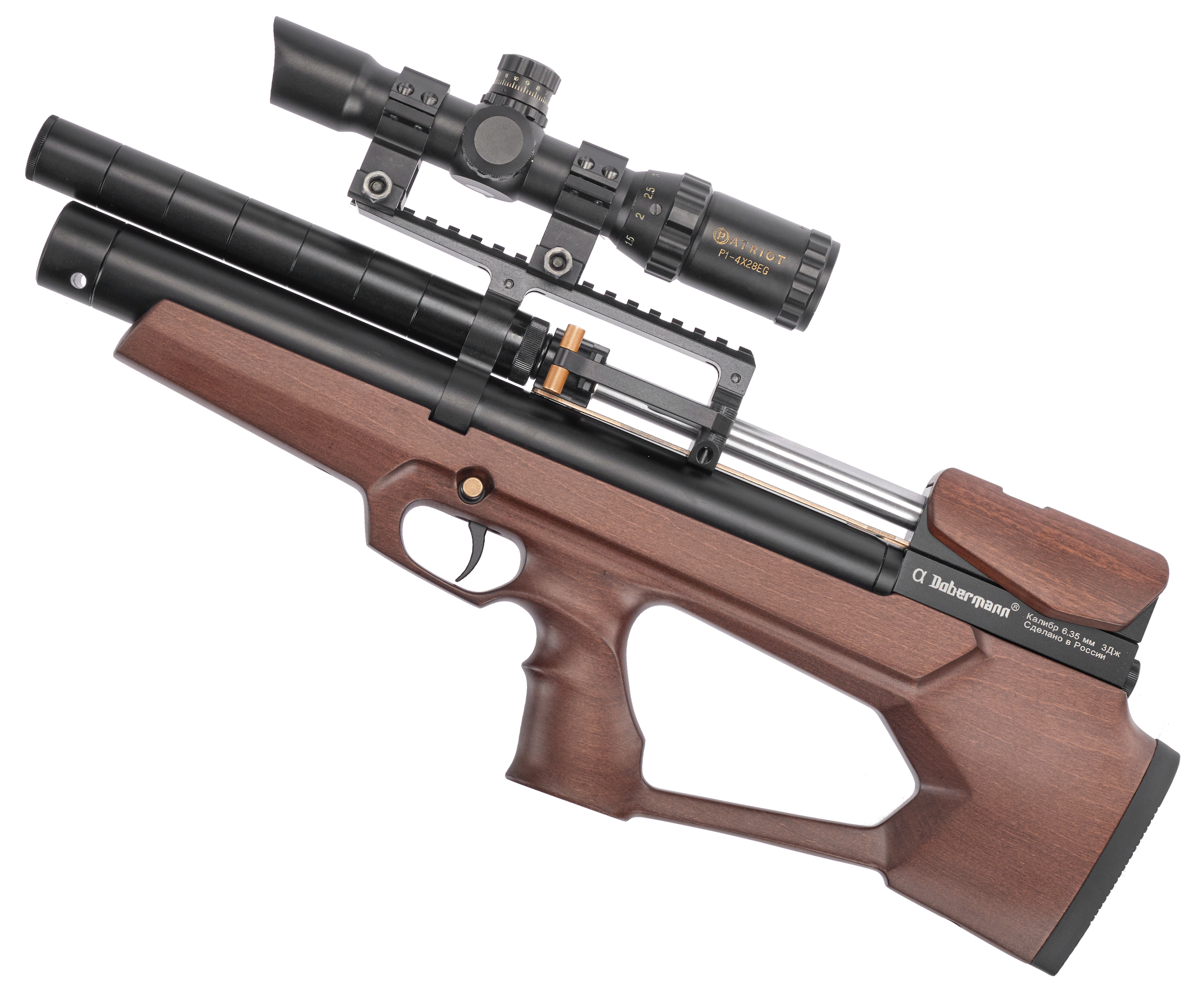 Пневматическая винтовка Dobermann Alfa Буллпап 6.35 мм (260 мм, полигональные нарезы, передний взвод, дерево)