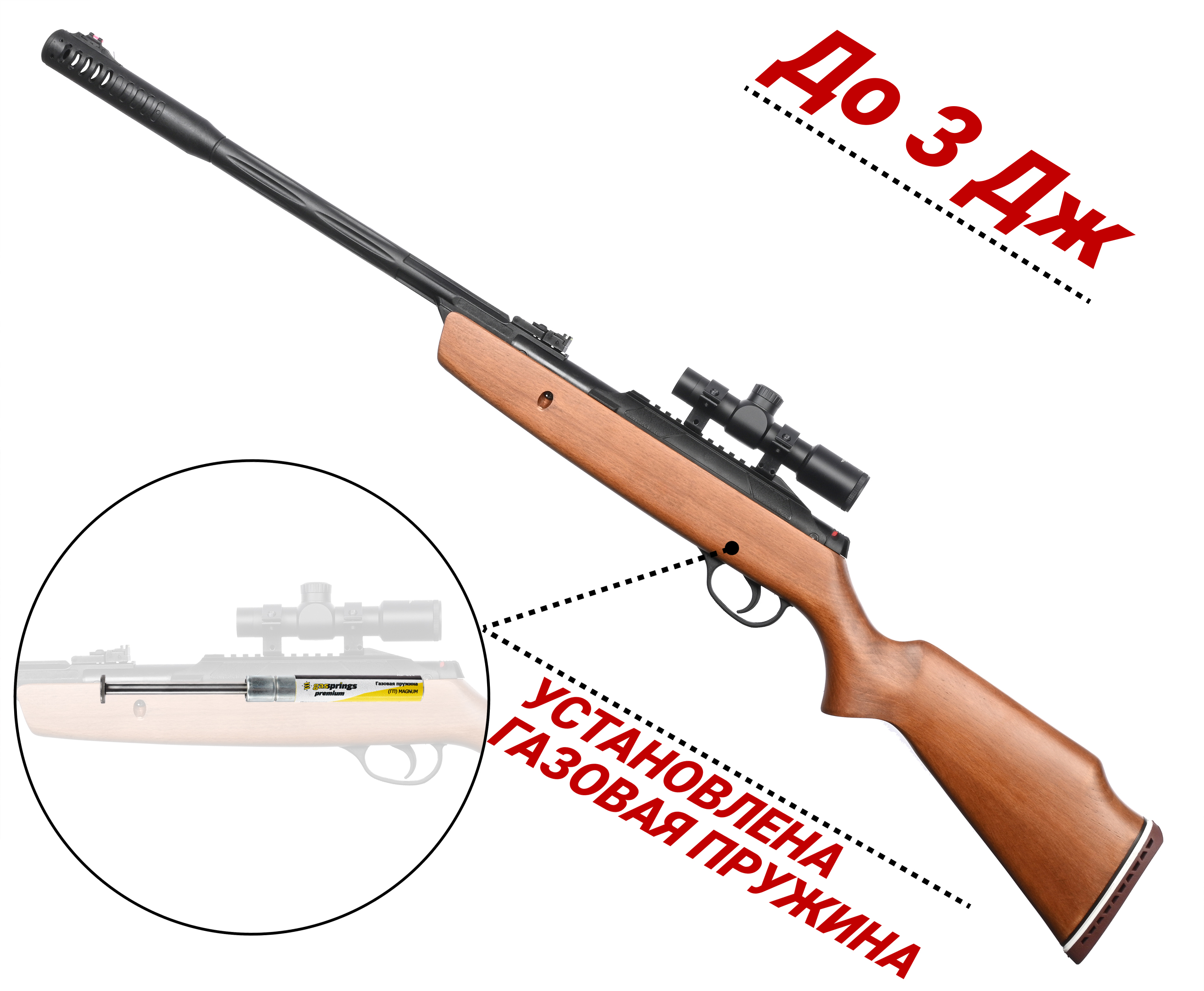Пневматическая винтовка Hatsan Alpha W 4.5 мм (3 Дж, дерево, газовая пружина)