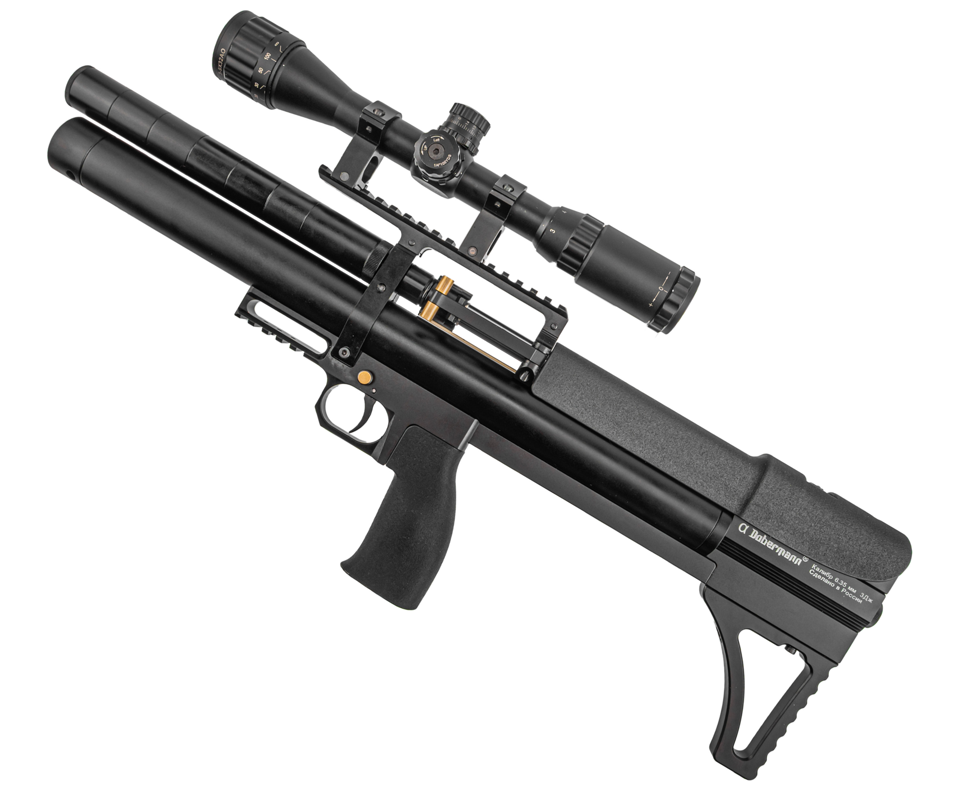 Пневматическая винтовка Alfa Dobermann Буллпап 6.35 мм (350 мм, пластик, редуктор, полигональные нарезы, передний взвод)