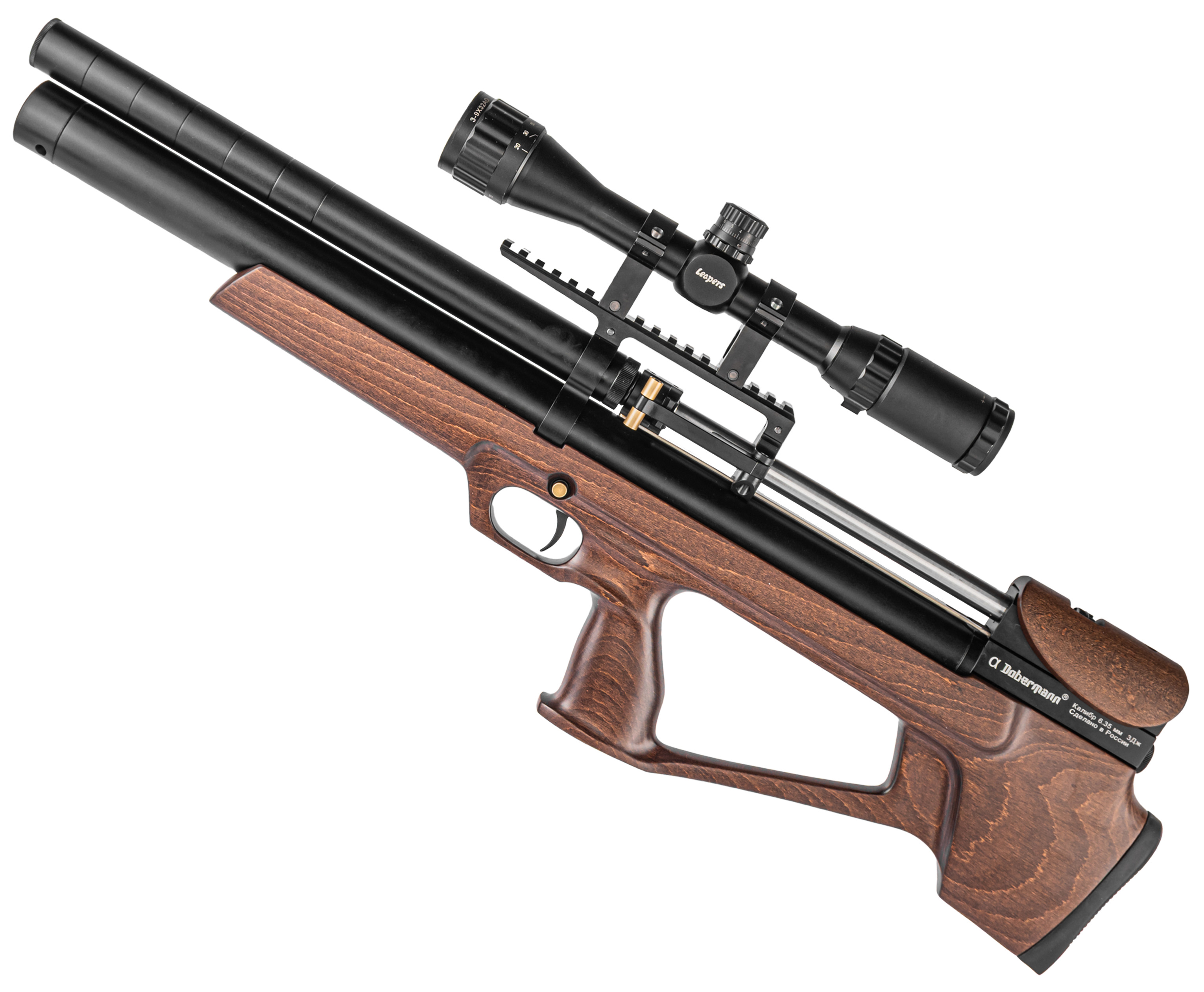 Пневматическая винтовка Alfa Dobermann Буллпап 6.35 мм (450 мм, дерево, редуктор, полигональные нарезы, передний взвод)