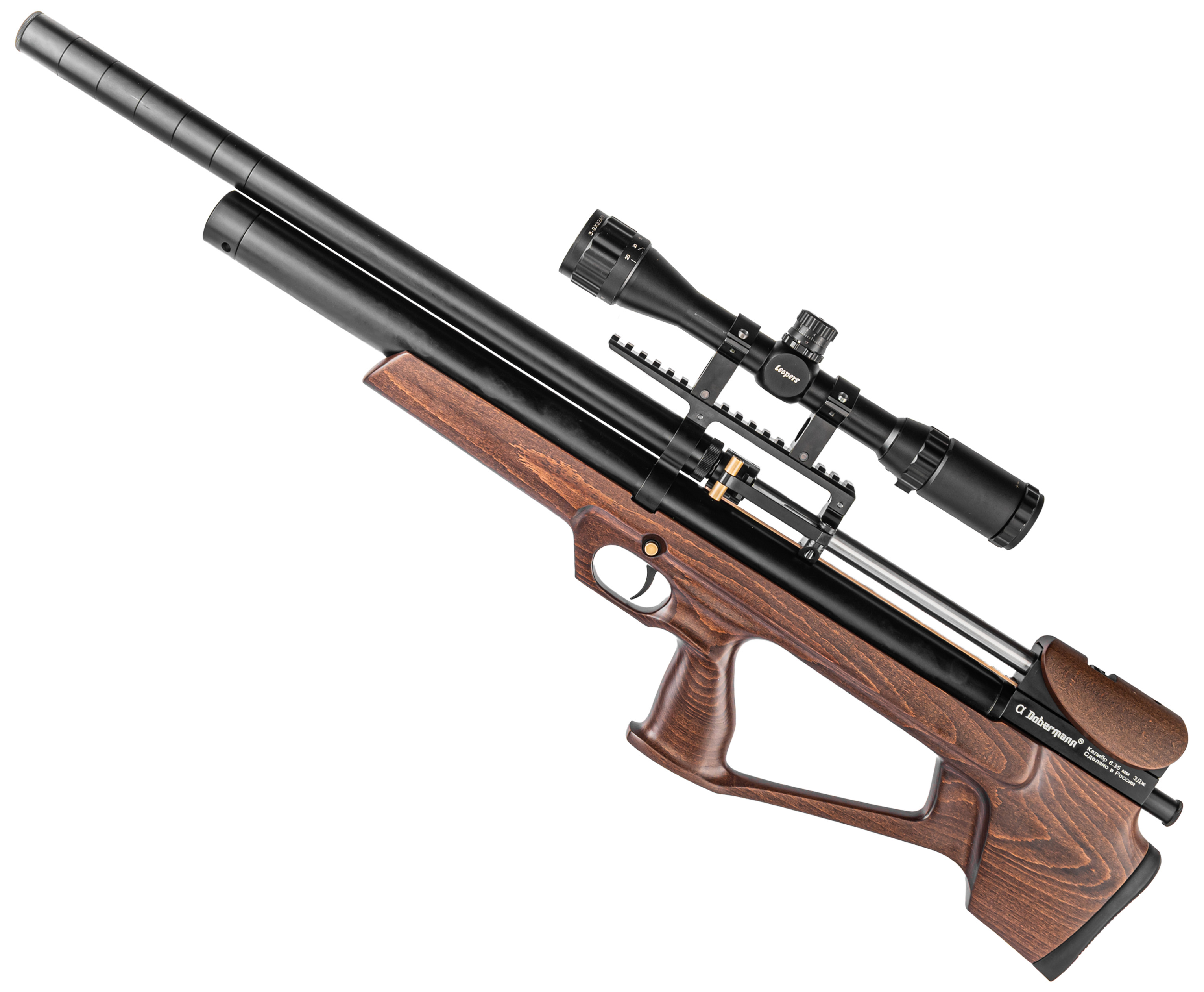 Пневматическая винтовка Alfa Dobermann Буллпап 6.35 мм (600 мм, полнотел, передний взвод, редуктор, дерево)