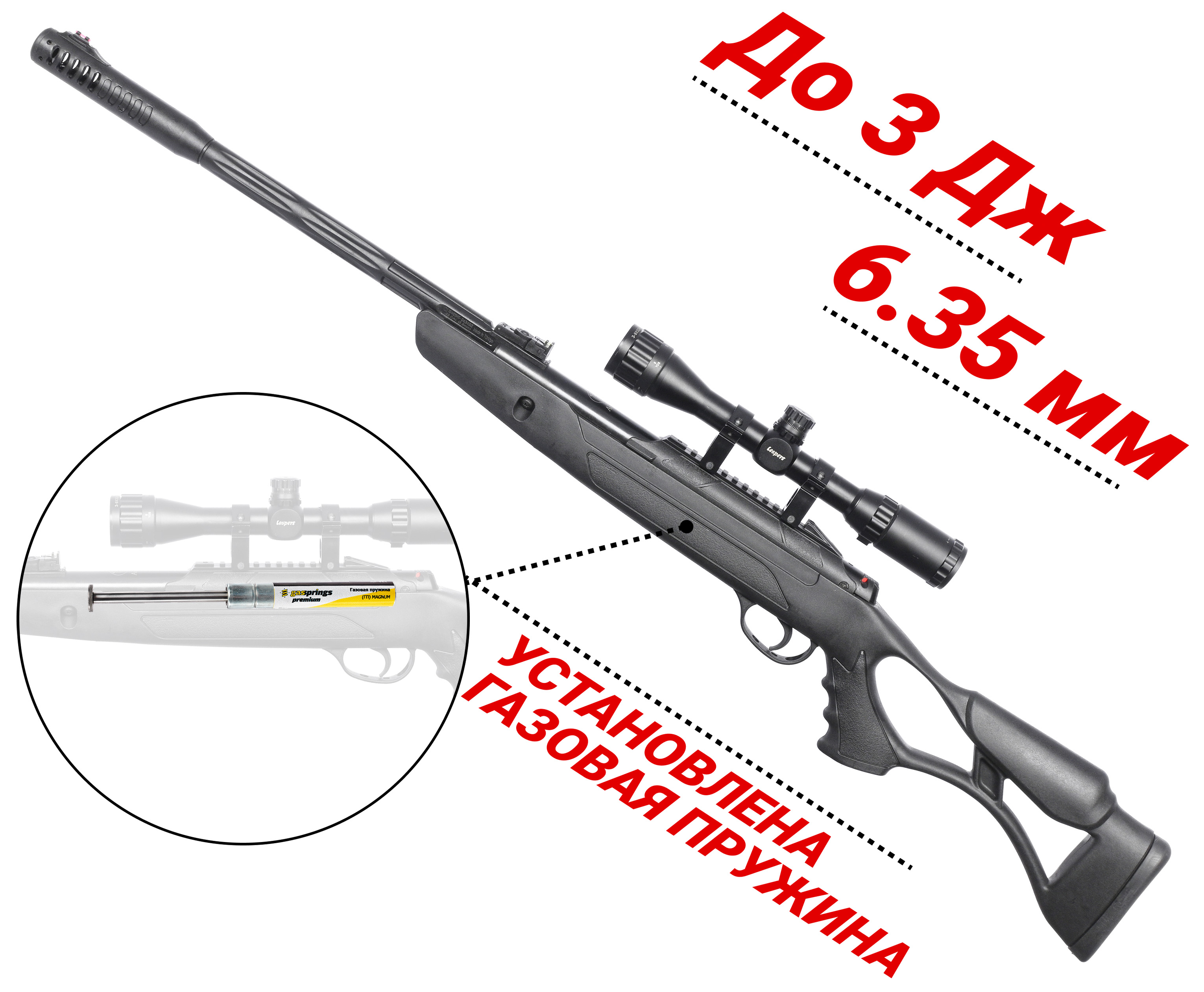 Пневматическая винтовка Hatsan AirTact ED 6.35 мм (пластик, ортопедический приклад, газовая пружина)