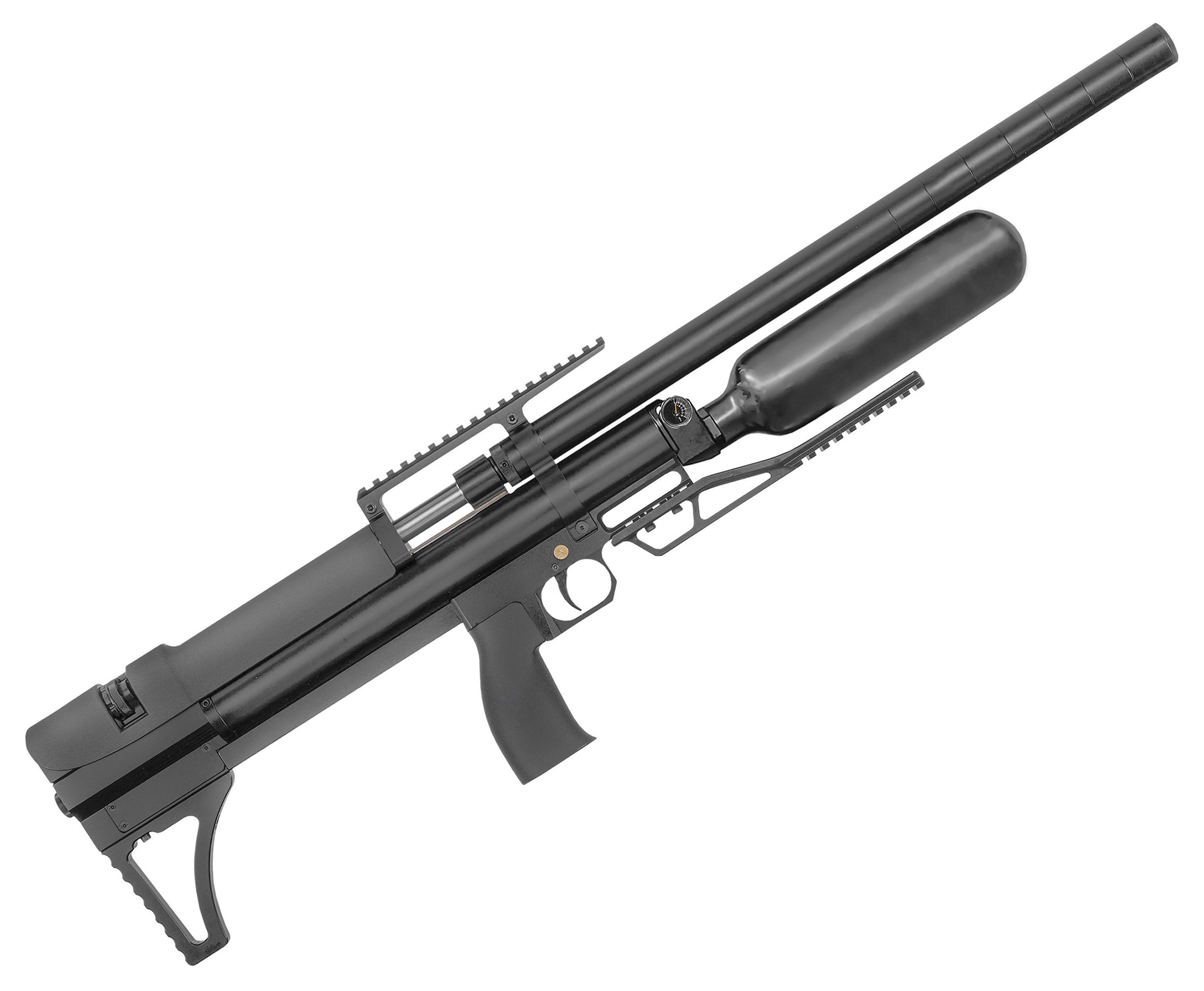 Пневматическая винтовка Alfa Dobermann Буллпап 5.5 мм (600 мм, прямоток, стандарт, модератор 29 мм, колба, передний взвод)