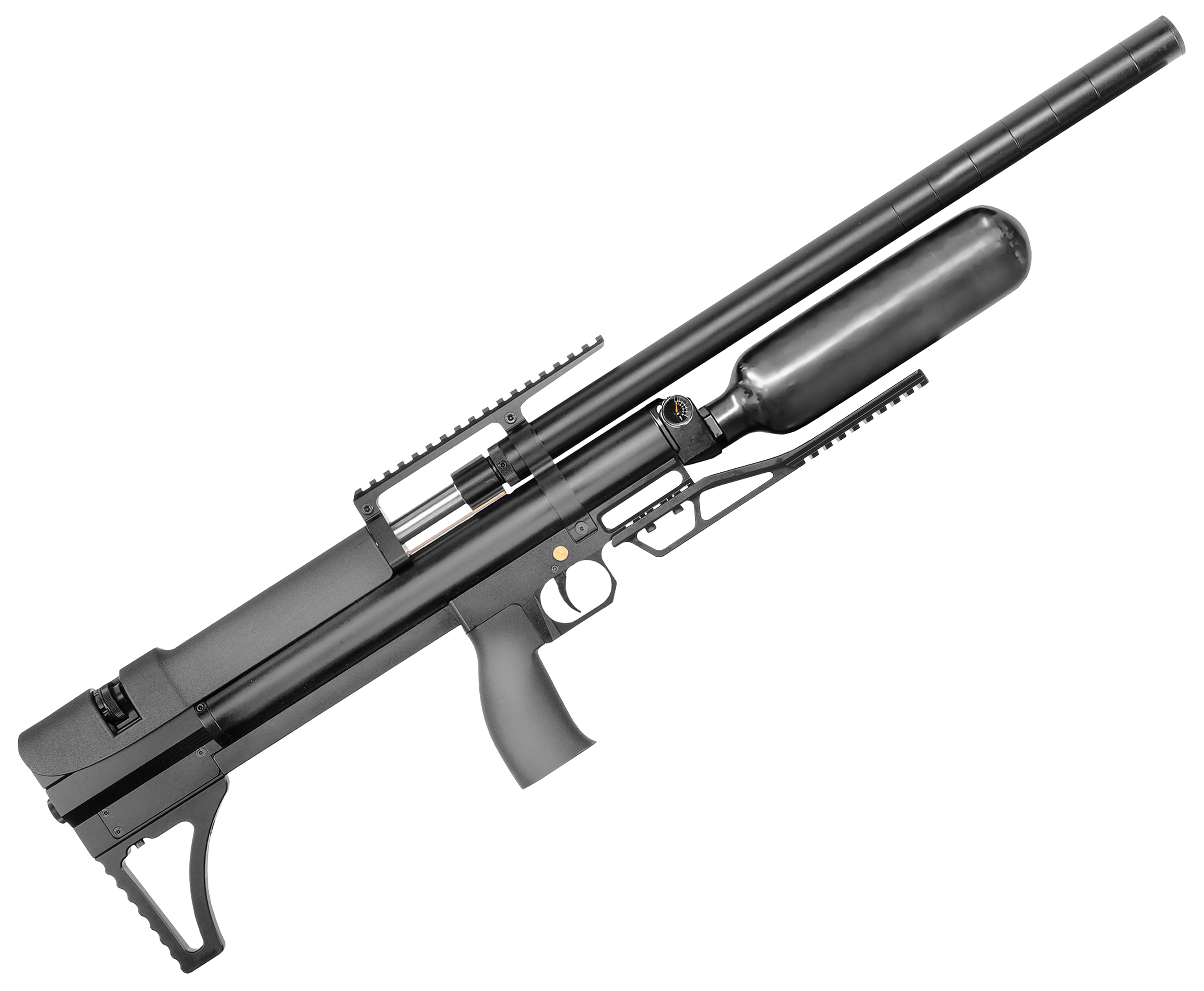 Пневматическая винтовка Alfa Dobermann Буллпап 6.35 мм (600 мм, прямоток, полигонал, модератор 29 мм, колба, передний взвод)