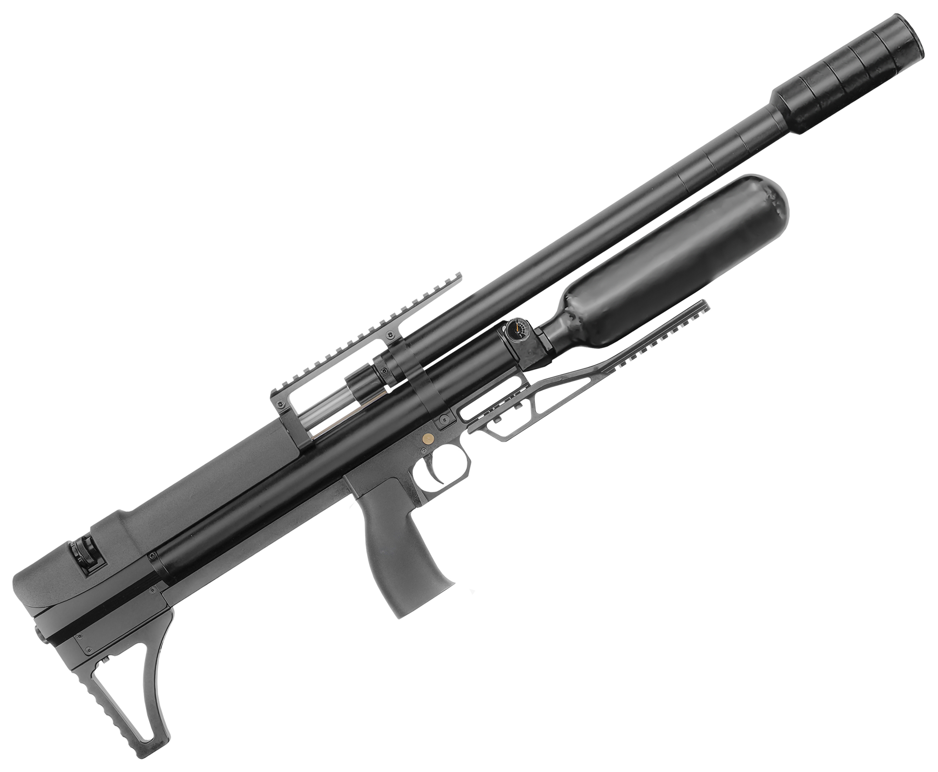 Пневматическая винтовка Alfa Dobermann Буллпап 6.35 мм (600 мм, прямоток, полигонал, модератор 44 мм, колба, передний взвод)